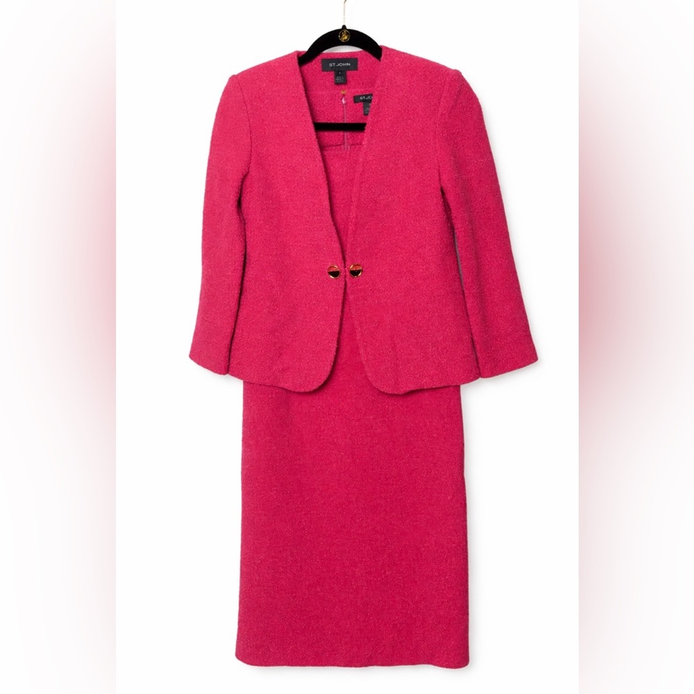 St. John Fuchsia Bold Hot Pink Blazer and Dress Ensemble